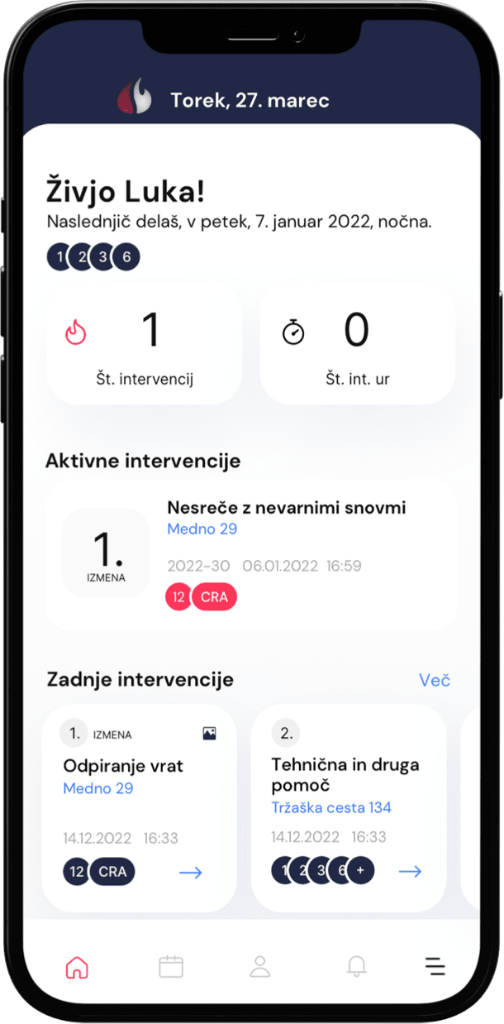 Mobilna aplikacija IGNIS z aktivnimi in zadnjimi intervencijami